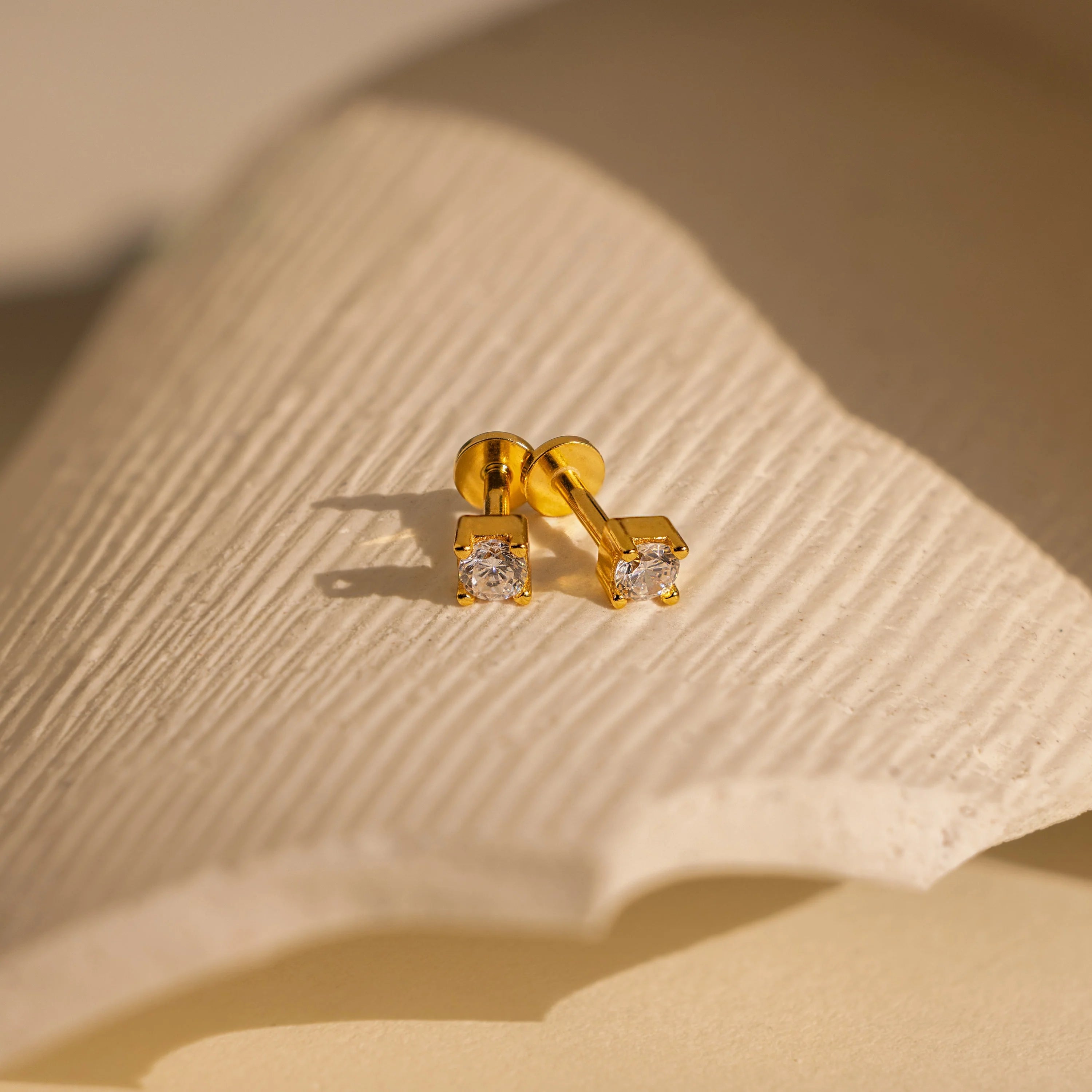 Diamond Flatback Stud Sets-18K Gold Plated