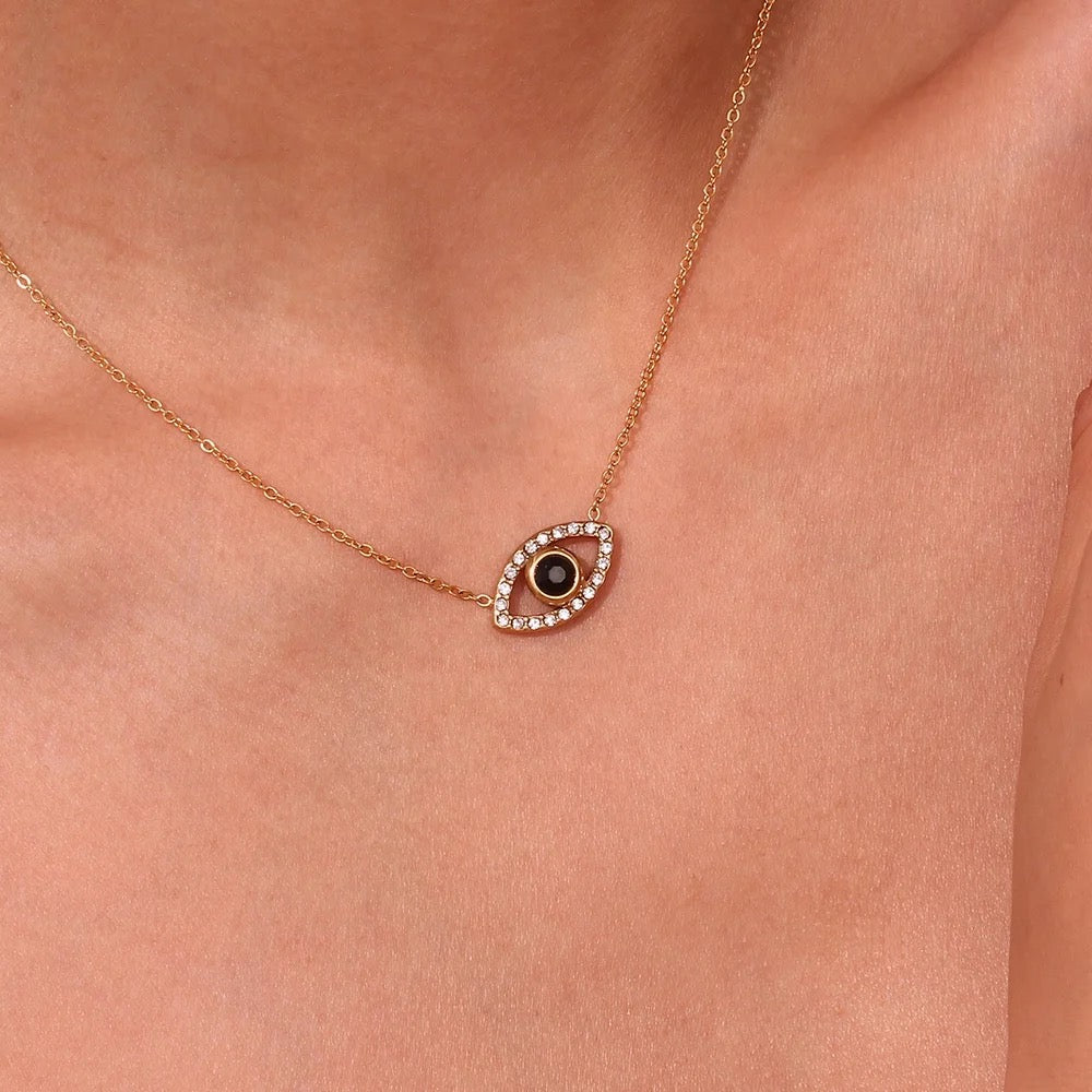 Zircon Evil eye protection necklace- 18k Gold Plated