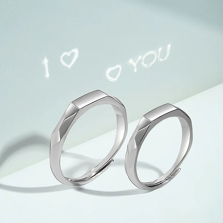 Hidden message couple ring set