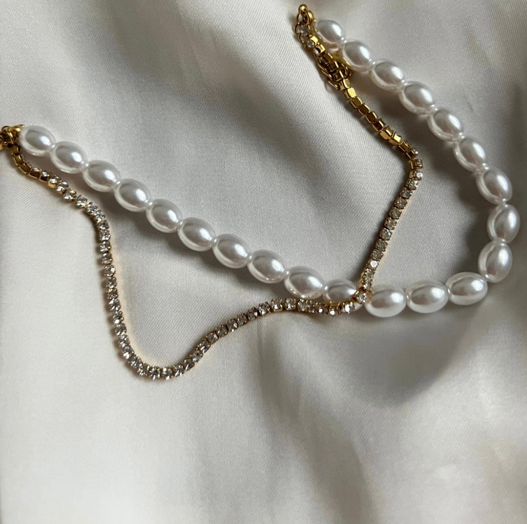 Pearl diamanté layered bracelet