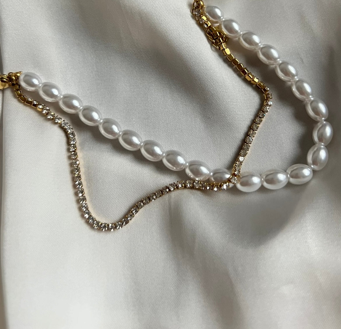 Pearl diamanté layered bracelet